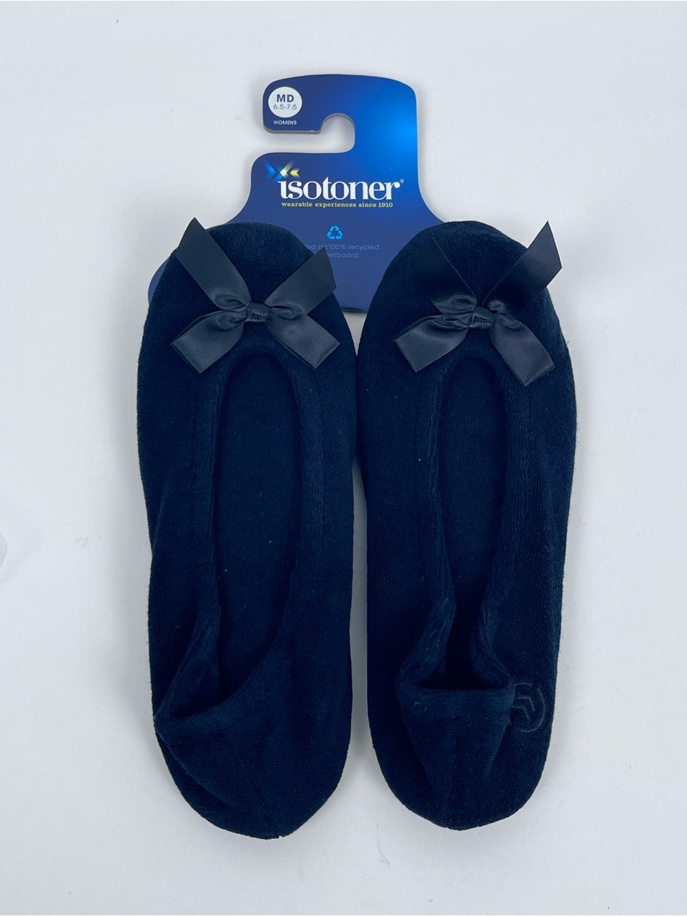 NWT Isotoner Women’s Black Classic Cotton Terry Ballerina Slipper Size MD6.5-7.5